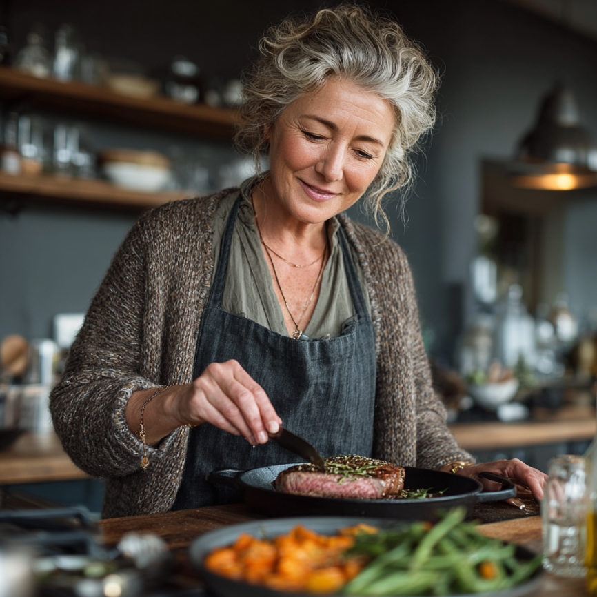 Літня пара насолоджується здоровою їжею
