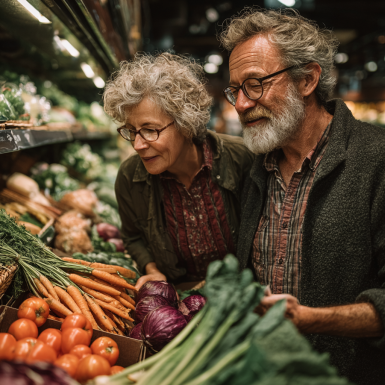 Літня пара насолоджується здоровою їжею